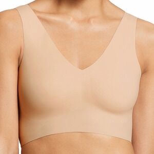 True & Co Everybody Womens V-Neck Bra Beige Womens Size Medium Tan Nude Wireless